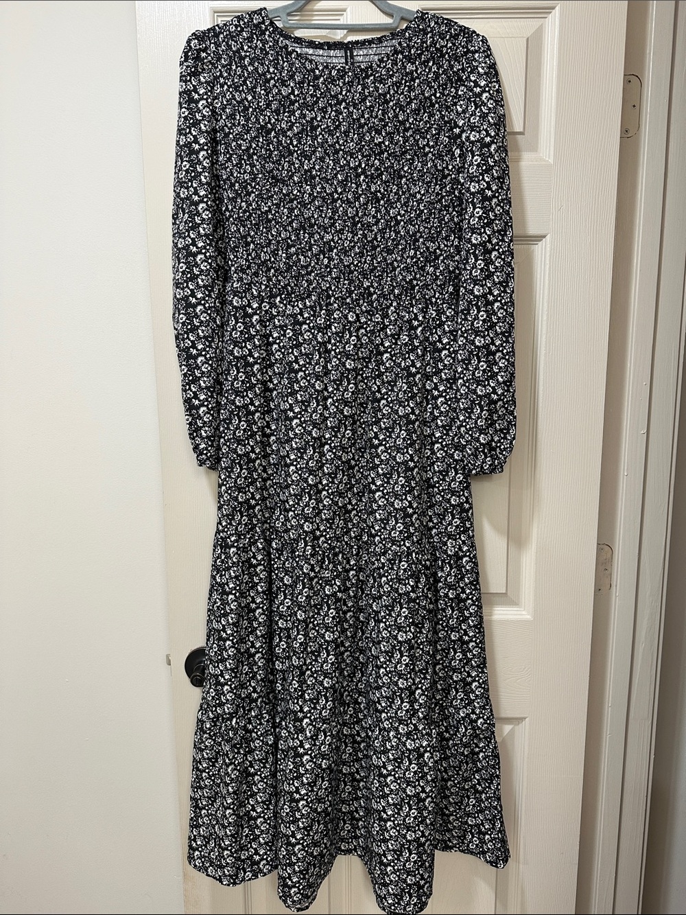 Long Sleeve Black & White Floral Maxi Dress